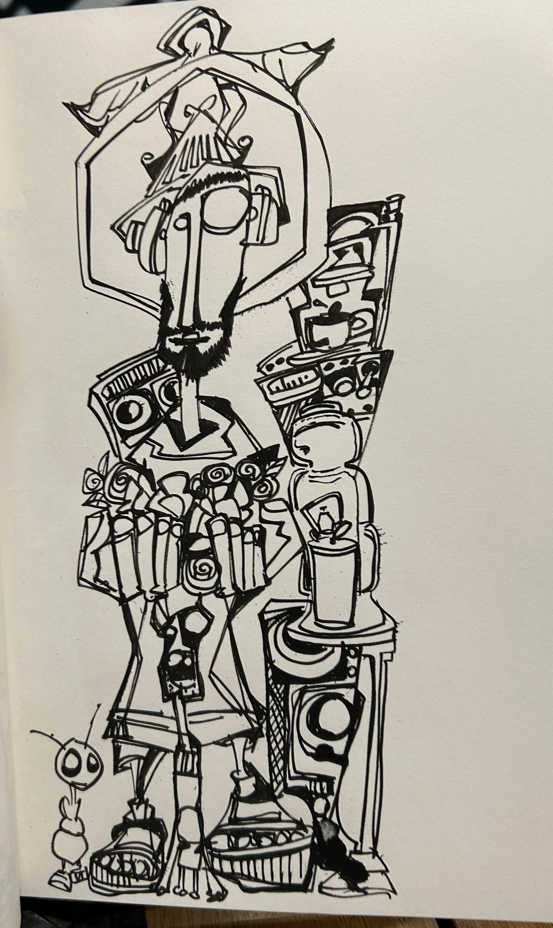 Processo de desenho com café e marcadores