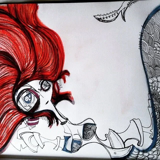 Estudo de sereia com cabelo vermelho, 2017
